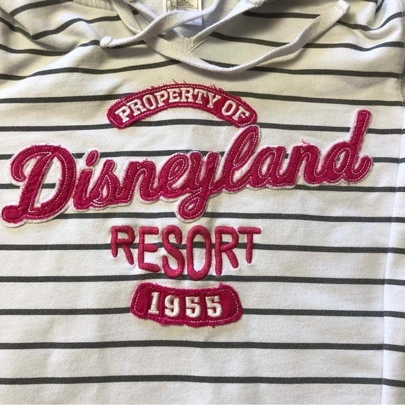 DISNEYLAND Resort White & Grey Striped Pullover Hoodie Size Med - Picture 4 of 11